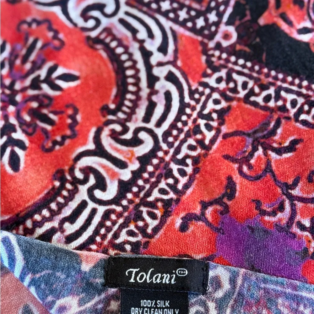 Tolani Silk Scarf in Red and Black with Purple Accents